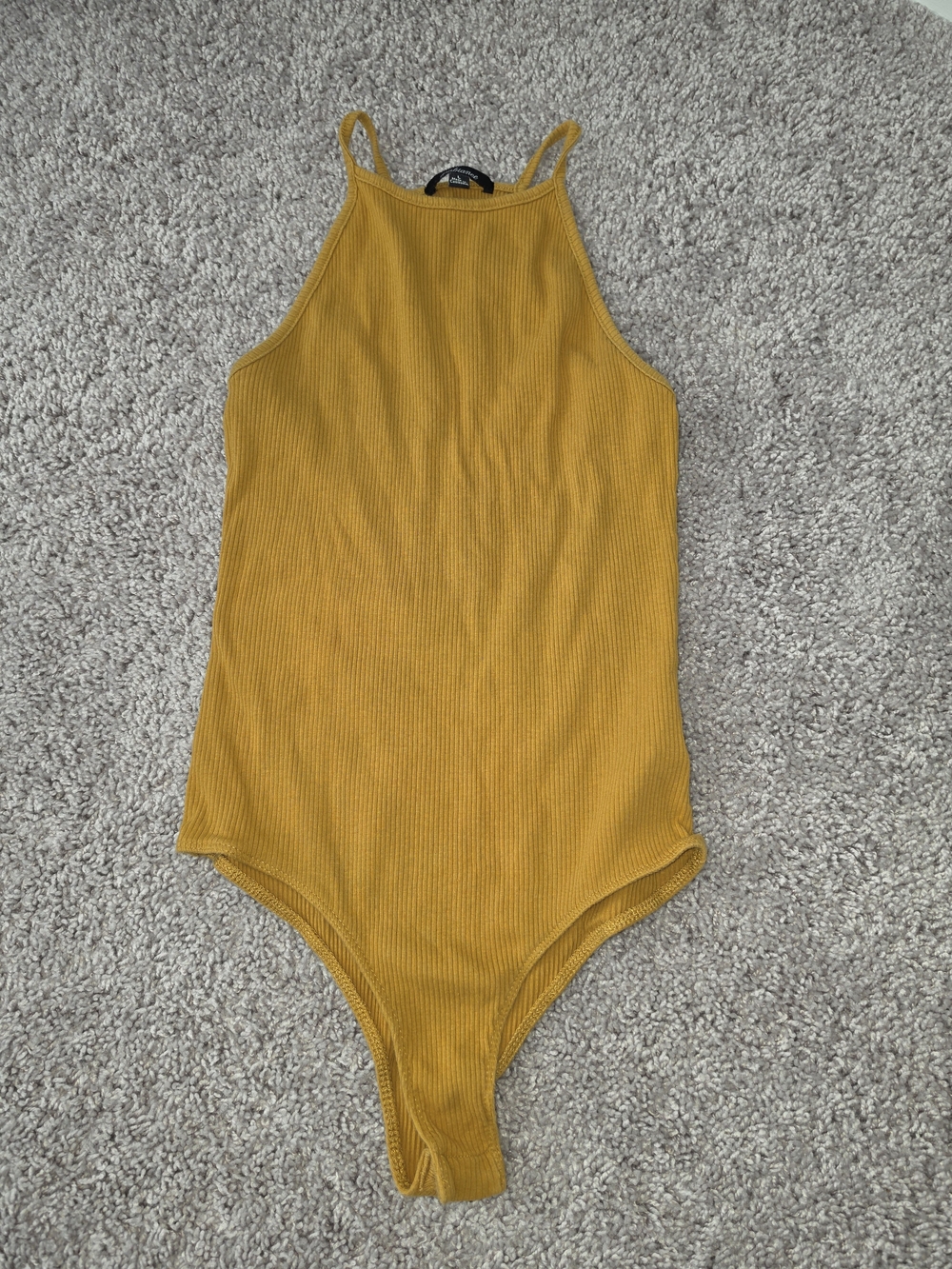 Ambiance Ribbed Halter Bodysuit in Mustard